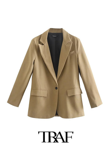 TRAF  Oversized Blazer With Pockets Women 2023 Casual Blazer Woman Office  Female Suit Double Breasted Long Sleeve Jacket