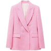 TRAF Pink Sweet Double Breasted Ladies Blazer Elegant Woven Office Commuter Casual Straight Fit Women's Blazer New