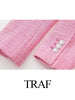 TRAF Pink Sweet Double Breasted Ladies Blazer Elegant Woven Office Commuter Casual Straight Fit Women's Blazer New