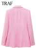 TRAF Pink Sweet Double Breasted Ladies Blazer Elegant Woven Office Commuter Casual Straight Fit Women's Blazer New