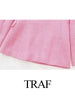 TRAF Pink Sweet Double Breasted Ladies Blazer Elegant Woven Office Commuter Casual Straight Fit Women's Blazer New