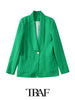 TRAF  Solid Color Big Pocket Paneled Blazer Women  Casual Blazer Woman Female Suit Double Breasted Long Sleeve Jacket