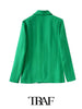 TRAF  Solid Color Big Pocket Paneled Blazer Women  Casual Blazer Woman Female Suit Double Breasted Long Sleeve Jacket