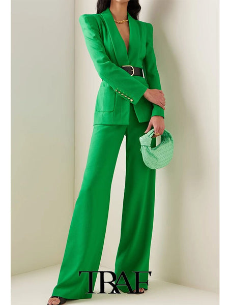 TRAF  Solid Color Big Pocket Paneled Blazer Women  Casual Blazer Woman Female Suit Double Breasted Long Sleeve Jacket