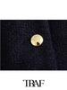 TRAF  Solid Textured Long Single-Breasted Blazer Women 2023 Casual Blazer Woman Office Female Suit Long Sleeve Jacket