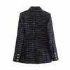 TRAF WOMEN 2023 Winter Double Breasted Tweed Texture Plaid Suit Jacket Office Retro Female Chic Blazer Two-piece 8741269