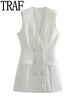 TRAF White Blazer Dress Woman Faux Pearl Button Short Dress Women Sleeveless Office Elegant Dresses For Women Summer Dresses