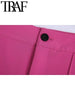 TRAF Woman 2023 Casual Blazer Office Lady Single Button Long Sleeve Jacket Tall Pants Pink Coat Femme