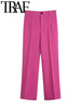 TRAF Woman 2023 Casual Blazer Office Lady Single Button Long Sleeve Jacket Tall Pants Pink Coat Femme