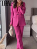 TRAF Woman 2023 Casual Blazer Office Lady Single Button Long Sleeve Jacket Tall Pants Pink Coat Femme