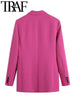 TRAF Woman 2023 Casual Blazer Office Lady Single Button Long Sleeve Jacket Tall Pants Pink Coat Femme