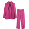 TRAF Woman 2023 Casual Blazer Office Lady Single Button Long Sleeve Jacket Tall Pants Pink Coat Femme