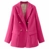 TRAF  Woman 2023 Casual Coat Spring Elegant Office Suit Jacket Ornate Buttons Flap Pockets Long Blue Green Pink Blazers