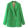 TRAF  Woman 2023 Casual Coat Spring Elegant Office Suit Jacket Ornate Buttons Flap Pockets Long Blue Green Pink Blazers