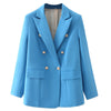 TRAF  Woman 2023 Casual Coat Spring Elegant Office Suit Jacket Ornate Buttons Flap Pockets Long Blue Green Pink Blazers