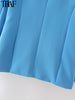 TRAF  Woman 2023 Casual Coat Spring Elegant Office Suit Jacket Ornate Buttons Flap Pockets Long Blue Green Pink Blazers