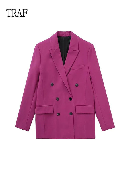 TRAF Woman Blazers 2023 Spring Double-Breasted Chic Casual Blazer Jacket Office Lady Long Sleeve Elegant Blazer Set