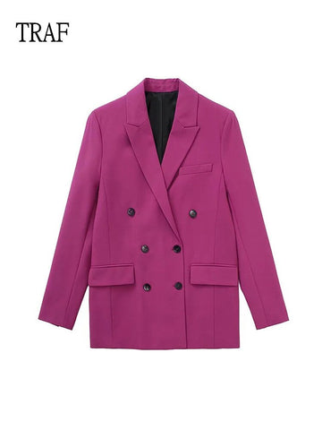 TRAF Woman Blazers 2023 Spring Double-Breasted Chic Casual Blazer Jacket Office Lady Long Sleeve Elegant Blazer Set