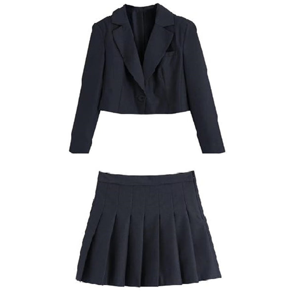 TRAF Women 2023 Spring Elegant Blazers Mini Skirts Suit Female Single Breasted Blazer And Pleated Skirt Two Piece Set
