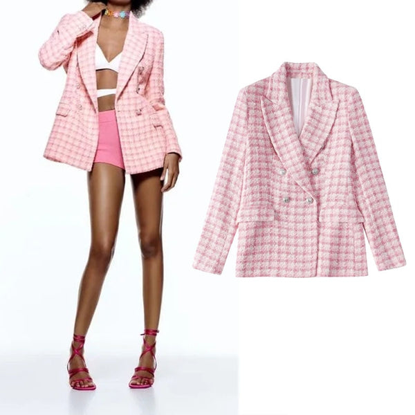 TRAF  Women Blazer Jacket 2023 Vintage Textured Breasted Elegant Blazer Woman Coat Slim Female Blazers Chic Tops