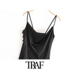 TRAF Women Chic  Side Buttons Slit Cozy Midi Dress Vintage Backless Thin Straps Female Dresses Vestidos Mujer