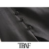 TRAF Women Chic  Side Buttons Slit Cozy Midi Dress Vintage Backless Thin Straps Female Dresses Vestidos Mujer