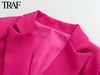 TRAF  Women Clothing Spring Autumn Double Breasted Clamshell Pocket  Pink Blazers  Chic Office Ladies Jacket Coats