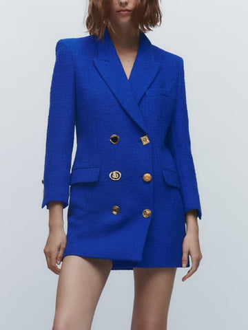 TRAF Women Double Breasted Tweed Blazer Coats 2023 Autumn Winter Elegant Female Office Coat Long Sleeve Outwear