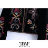 TRAF  Women Contrast Embroidery Velvet Crop Open Blazer Coat Vintage Long Sleeve Female Outerwear Chic Veste Femme