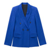 TRAF Women Double Breasted Blazer Coat Vintage Long Sleeve Flap Pockets Female Outerwear Chic Veste Femme