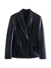 TRAF Women Double Breasted Faux Leather Blazer Coat Vintage Long Sleeve Flap Pockets Female Outerwear Chic Vestes