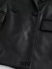 TRAF Women Double Breasted Faux Leather Blazer Coat Vintage Long Sleeve Flap Pockets Female Outerwear Chic Vestes