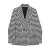 TRAF Women Double Breasted Houndstooth Blazer Coat Vintage Long Sleeve Flap Pockets Female Outerwear Chic Vestes