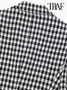 TRAF Women Double Breasted Houndstooth Blazer Coat Vintage Long Sleeve Flap Pockets Female Outerwear Chic Vestes