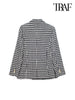 TRAF Women Double Breasted Houndstooth Blazer Coat Vintage Long Sleeve Flap Pockets Female Outerwear Chic Vestes
