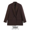 TRAF  Women Double Breasted Loose Fitting Blazer Coat Vintage Long Sleeve Pockets Female Outerwear Chic Veste Femme