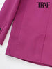 TRAF Women Double Breasted Masculine Blazer Coat Vintage Long Sleeve Flap Pockets Female Outerwear Chic Veste Femme