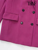 TRAF Women Double Breasted Masculine Blazer Coat Vintage Long Sleeve Flap Pockets Female Outerwear Chic Veste Femme