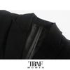 TRAF  Women Double Breasted Office Wear Blazer Coat Vintage Long Sleeve Welt Pockets Female Outerwear Chic Veste