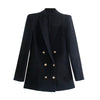 TRAF  Women Double Breasted Office Wear Blazer Coat Vintage Long Sleeve Welt Pockets Female Outerwear Chic Veste