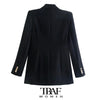 TRAF  Women Double Breasted Office Wear Blazer Coat Vintage Long Sleeve Welt Pockets Female Outerwear Chic Veste
