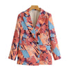 TRAF Women Double Breasted Print Blazer Coat Vintage Long Sleeve Pockets Female Outerwear Chic Tops