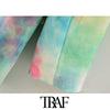 TRAF Women Double Breasted Tie-dye Print Blazer Coat Vintage Long Sleeve Pockets Female Outerwear Chic Tops