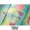 TRAF Women Double Breasted Tie-dye Print Blazer Coat Vintage Long Sleeve Pockets Female Outerwear Chic Tops