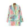 TRAF Women Double Breasted Tie-dye Print Blazer Coat Vintage Long Sleeve Pockets Female Outerwear Chic Tops
