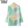 TRAF Women Double Breasted Tie-dye Print Blazer Coat Vintage Long Sleeve Pockets Female Outerwear Chic Tops