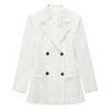 TRAF Women Double Breasted White Blazer Coat Vintage Long Sleeve Flap Pockets Female Outerwear Chic Veste Femme