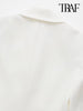 TRAF Women Double Breasted White Blazer Coat Vintage Long Sleeve Flap Pockets Female Outerwear Chic Veste Femme