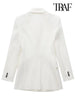 TRAF Women Double Breasted White Blazer Coat Vintage Long Sleeve Flap Pockets Female Outerwear Chic Veste Femme