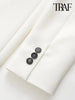 TRAF Women Double Breasted White Blazer Coat Vintage Long Sleeve Flap Pockets Female Outerwear Chic Veste Femme